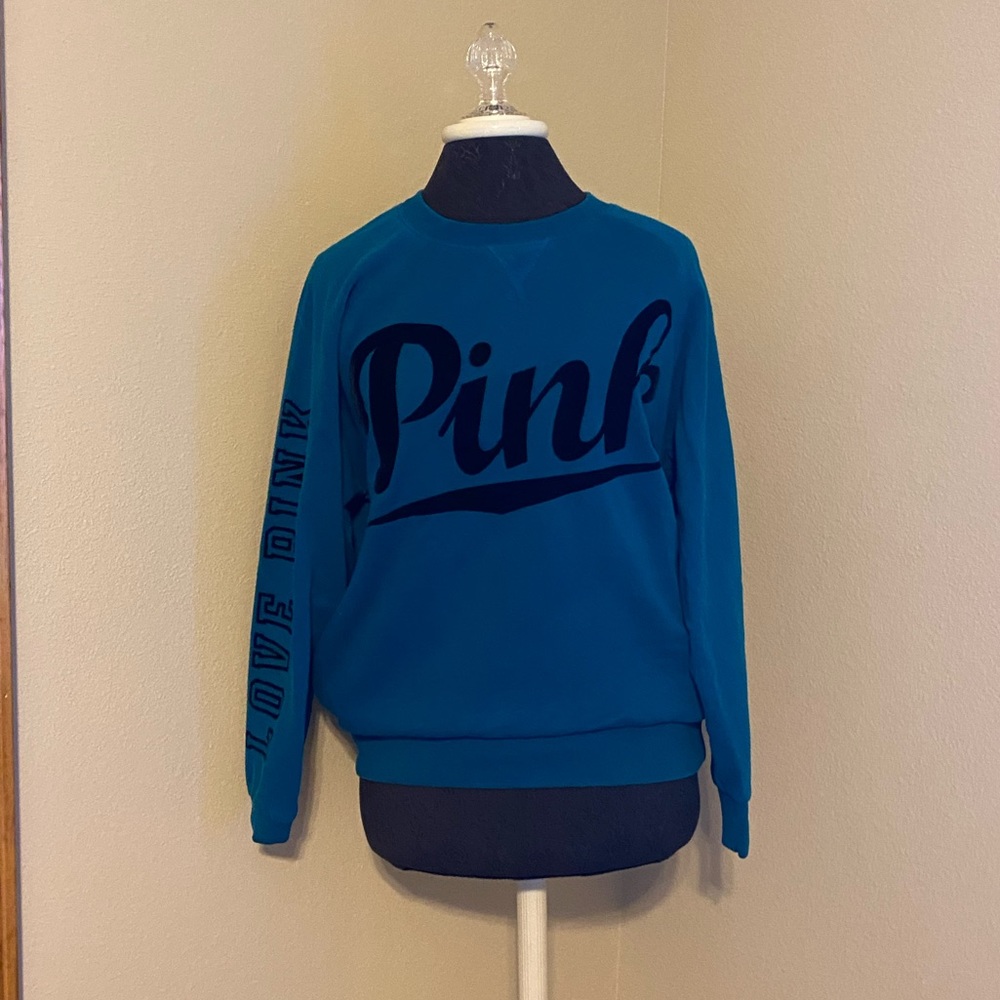 ❤️ Victoria’s Secret Pink Sweatshirt w/ Pockets and Velvet detailing Dark Teal